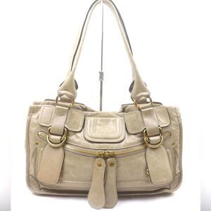 Auth Chloe Light Beige Leather Bay Tote Bag